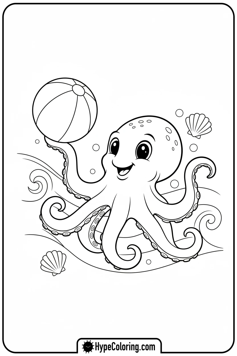 octopus-balancing-beach-ball - coloring page of an octopus
