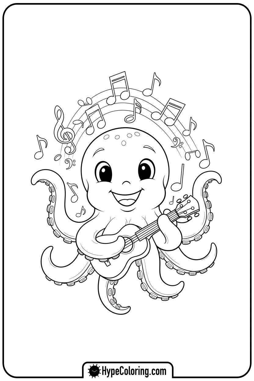 octopus-playing-ukulele - coloring page of an octopus