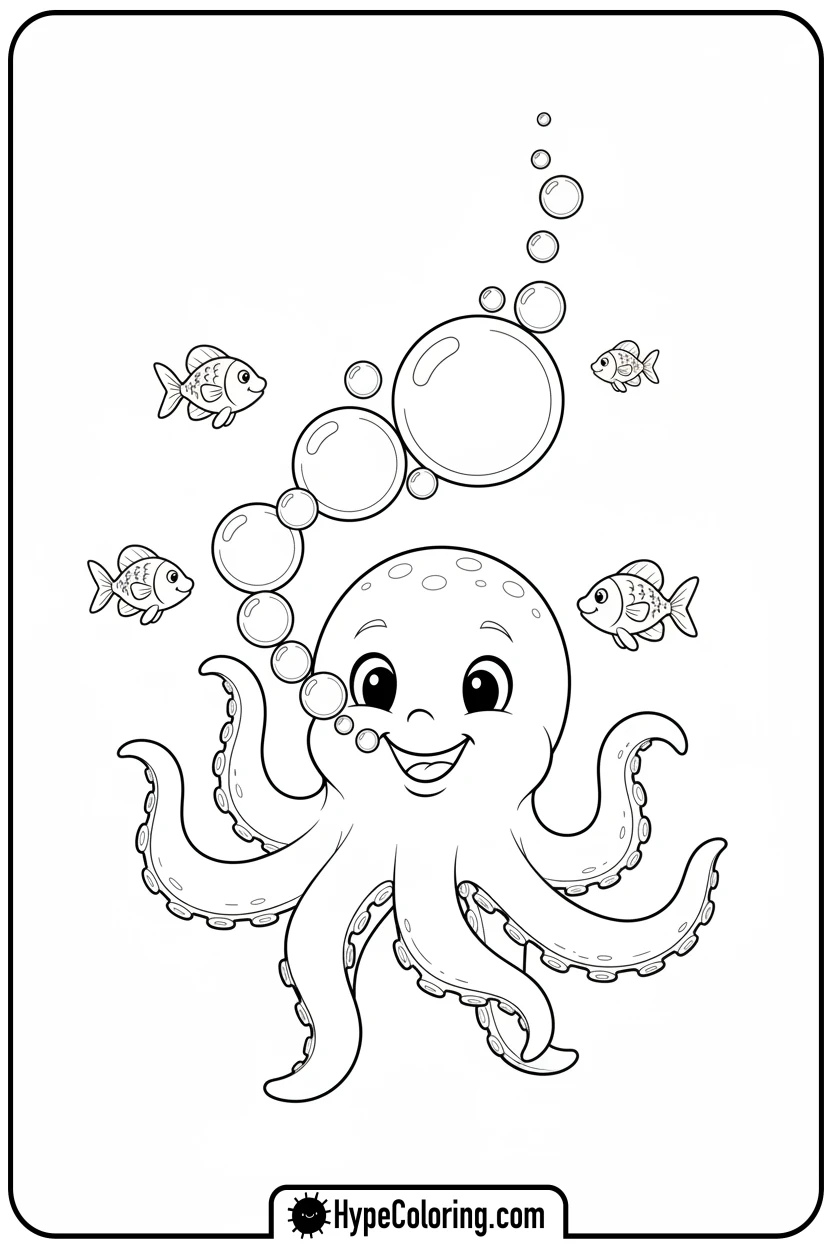octopus-blowing-bubbles - coloring page of an octopus