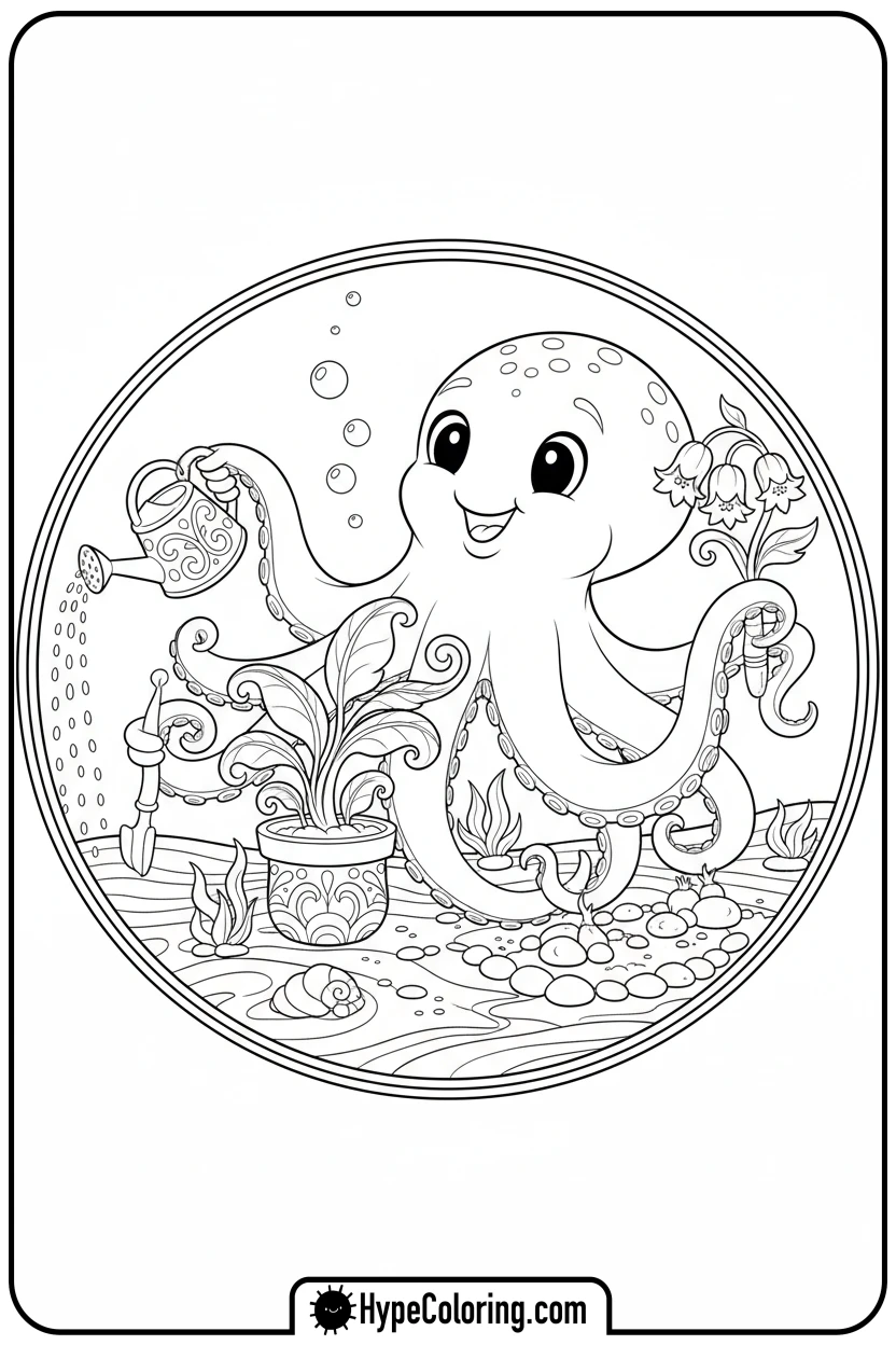 octopus-gardening-underwater - coloring page of an octopus