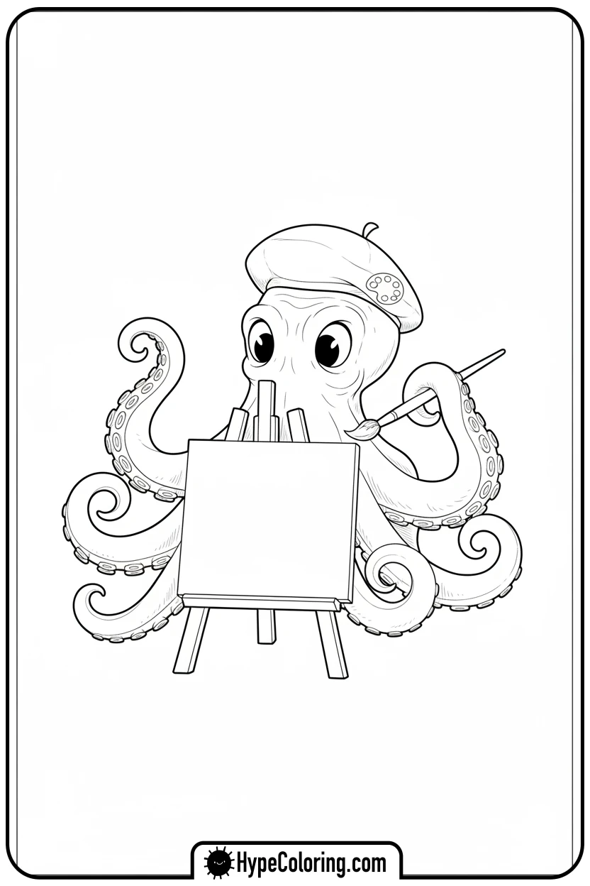octopus-painting-on-easel - coloring page of an octopus