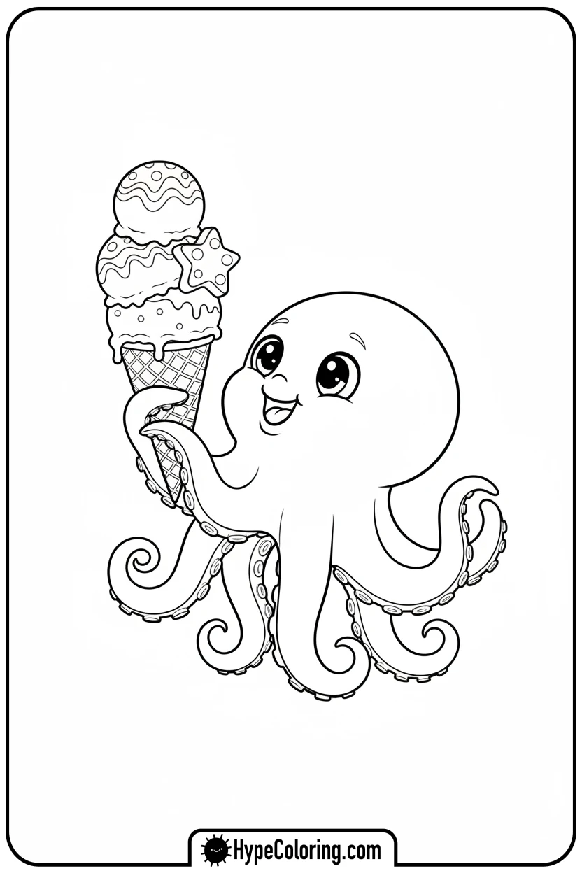 octopus-holding-ice-cream - coloring page of an octopus