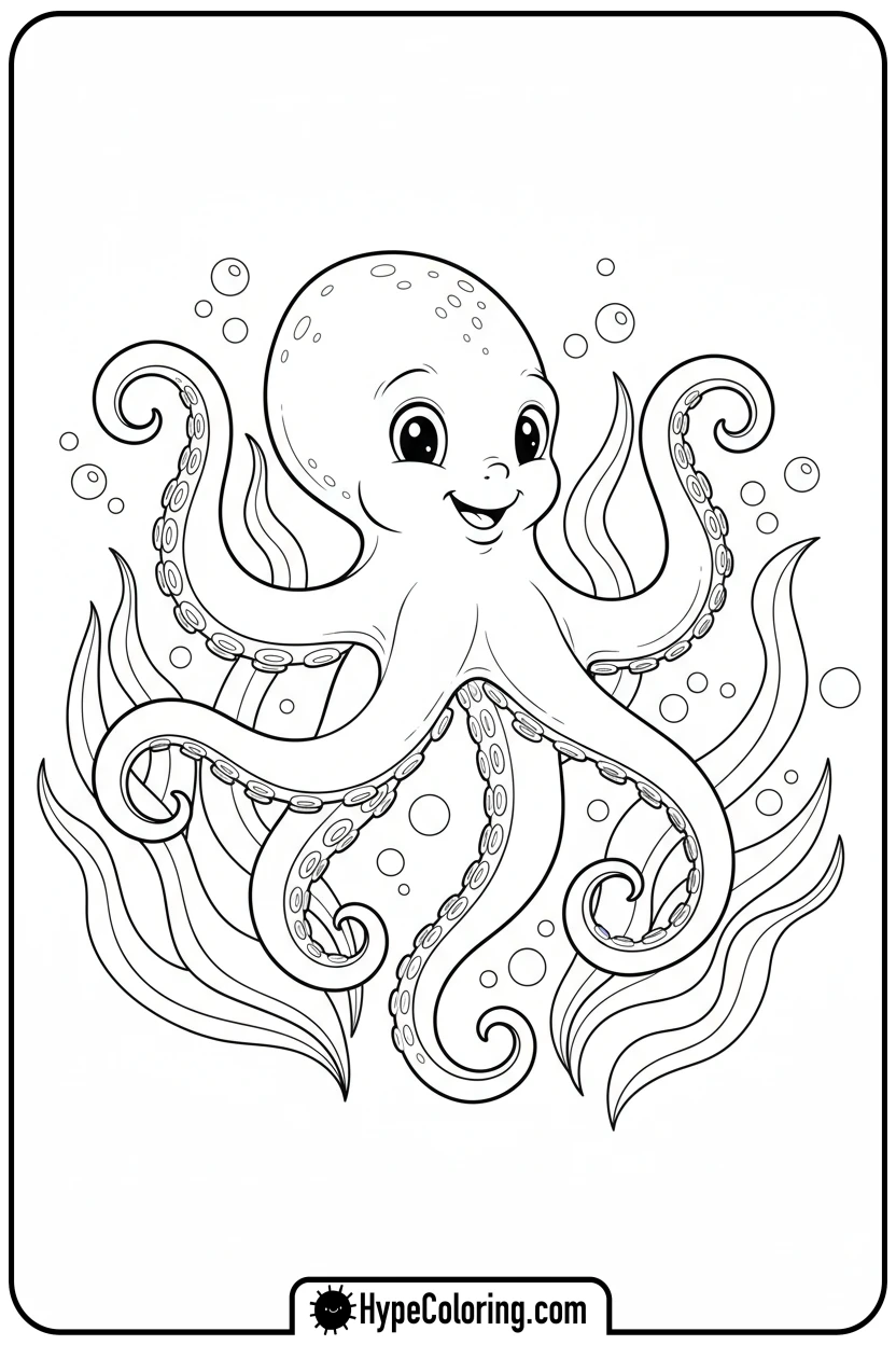 octopus-dancing-gracefully - coloring page of an octopus