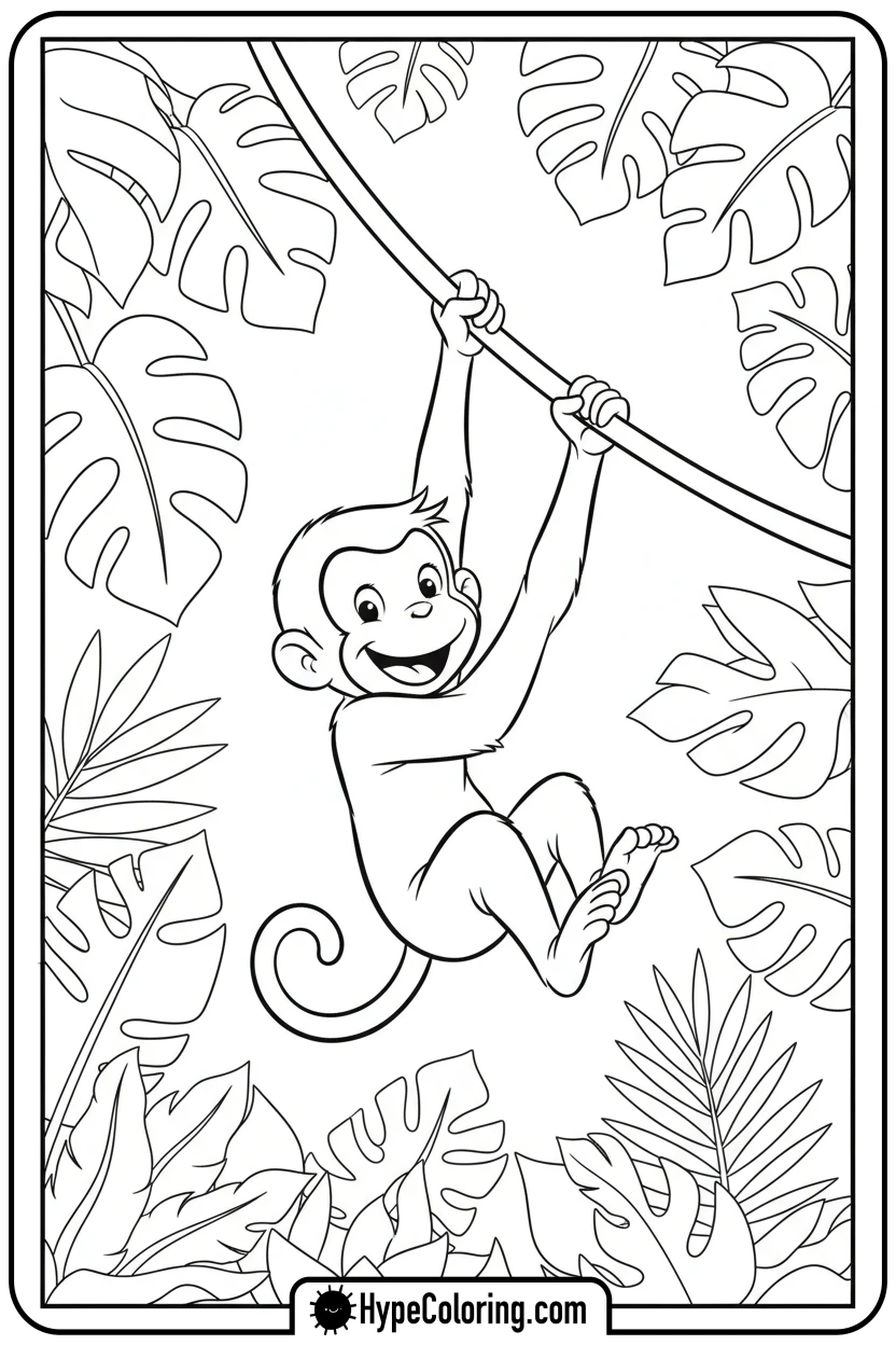 Click to download PDF george-swinging-on-a-vine - curious george coloring pages