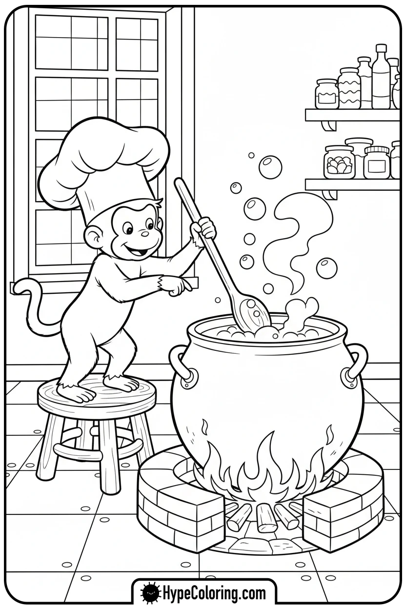 Click to download PDF george-as-a-chef-cooking - curious george coloring pages