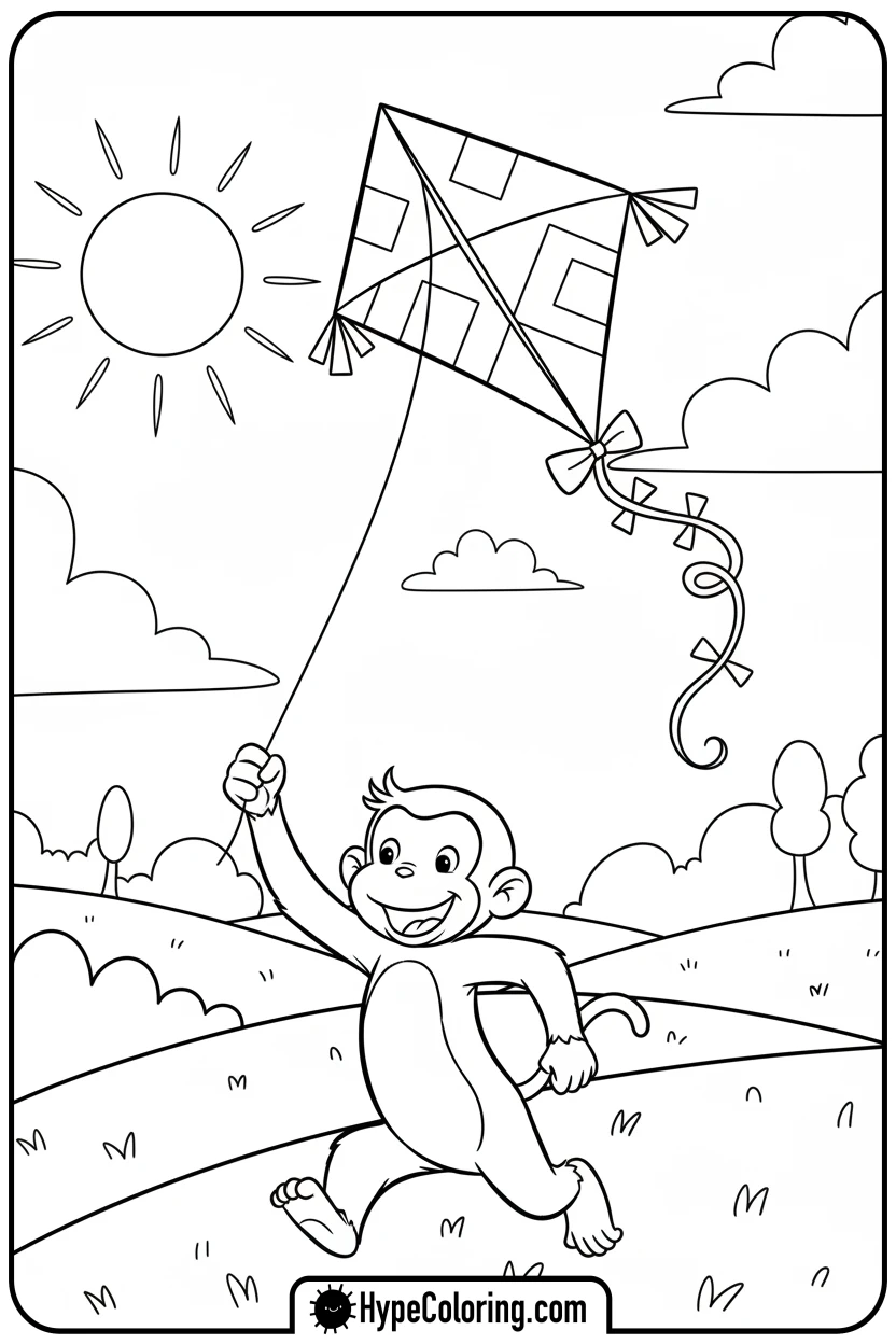 Click to download PDF george-flying-a-kite - curious george coloring pages