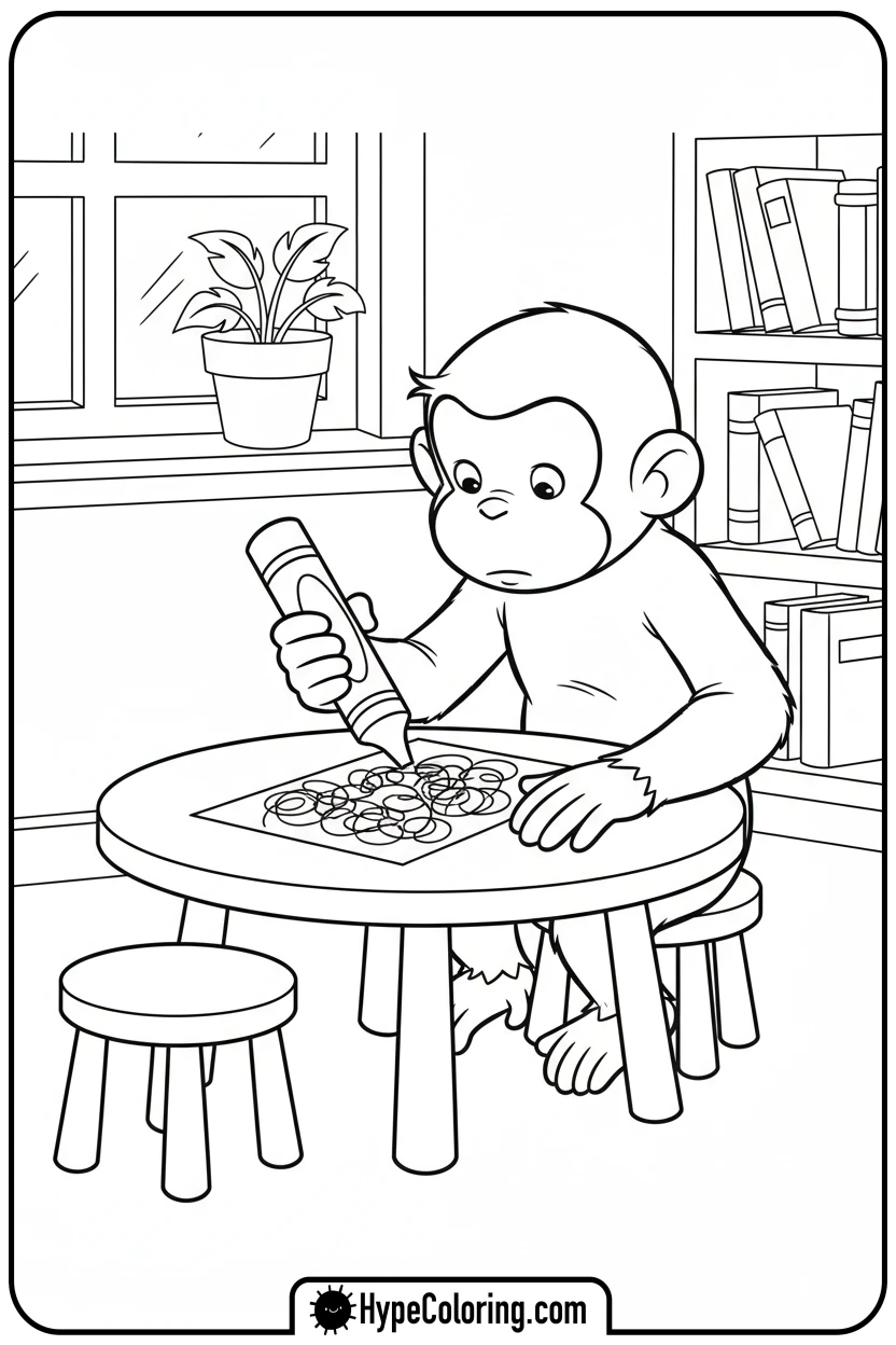 Click to download PDF george-drawing-with-crayons - curious george coloring pages