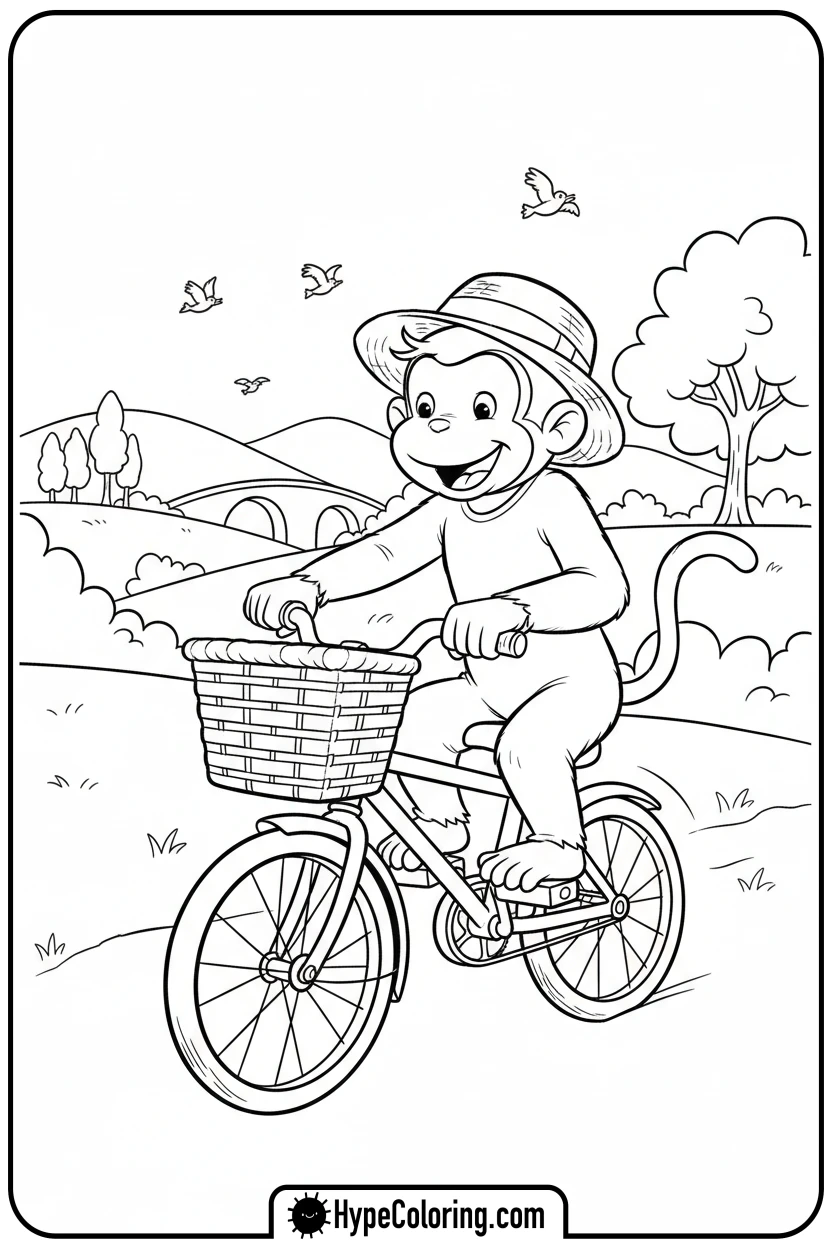 Click to download PDF george-riding-a-bicycle - curious george coloring pages