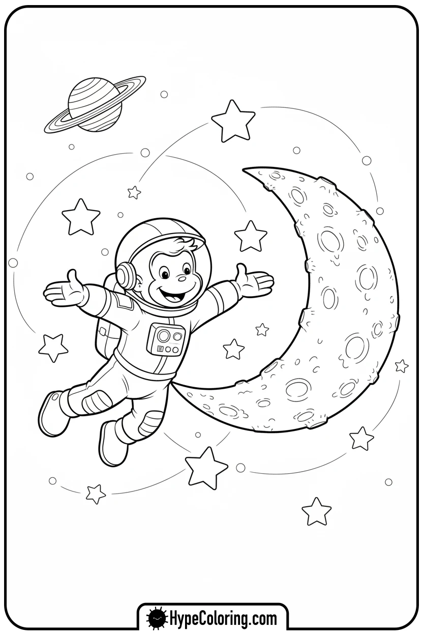 Click to download PDF george-as-an-astronaut - curious george coloring pages