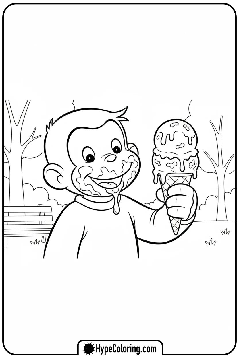 Click to download PDF george-eating-ice-cream - curious george coloring pages