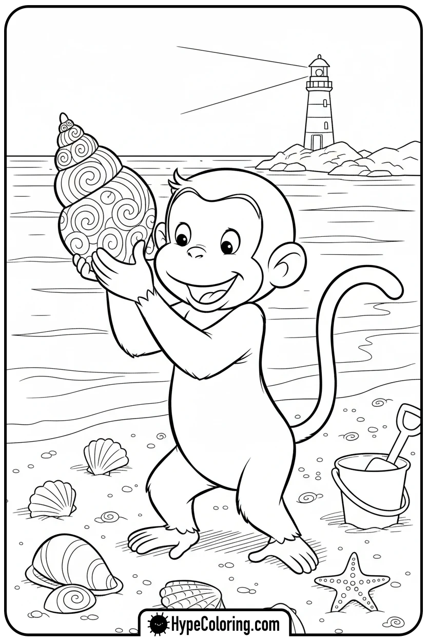 Click to download PDF george-exploring-beach - curious george coloring pages