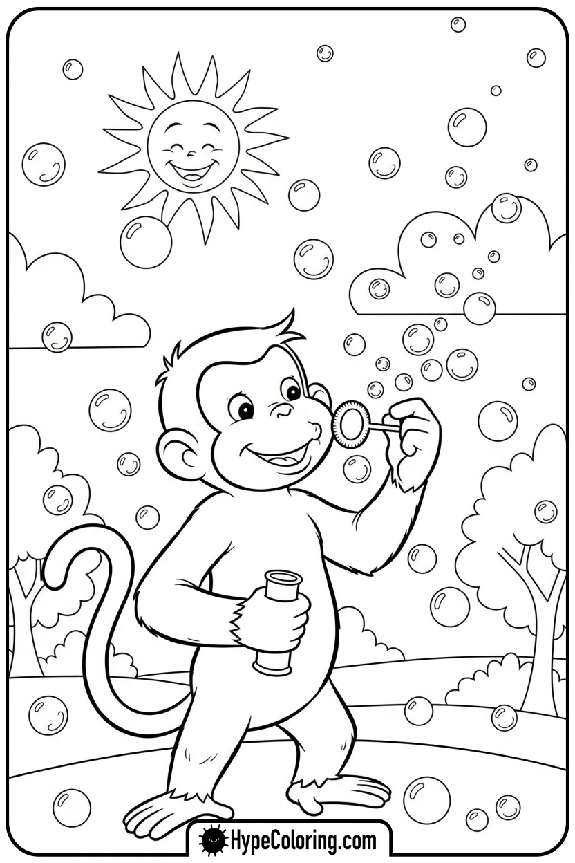 Click to download PDF george-blowing-bubbles - curious george coloring pages