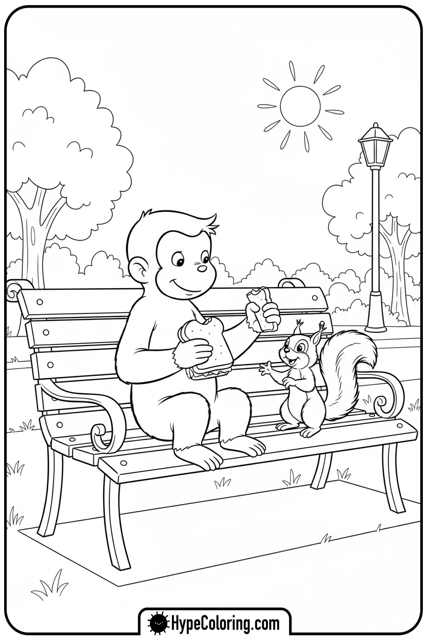 Click to download PDF george-sharing-sandwich - curious george coloring pages
