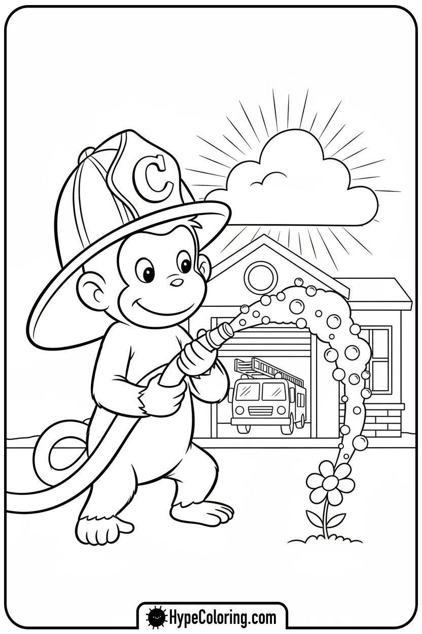 Click to download PDF george-as-a-fireman - curious george coloring pages