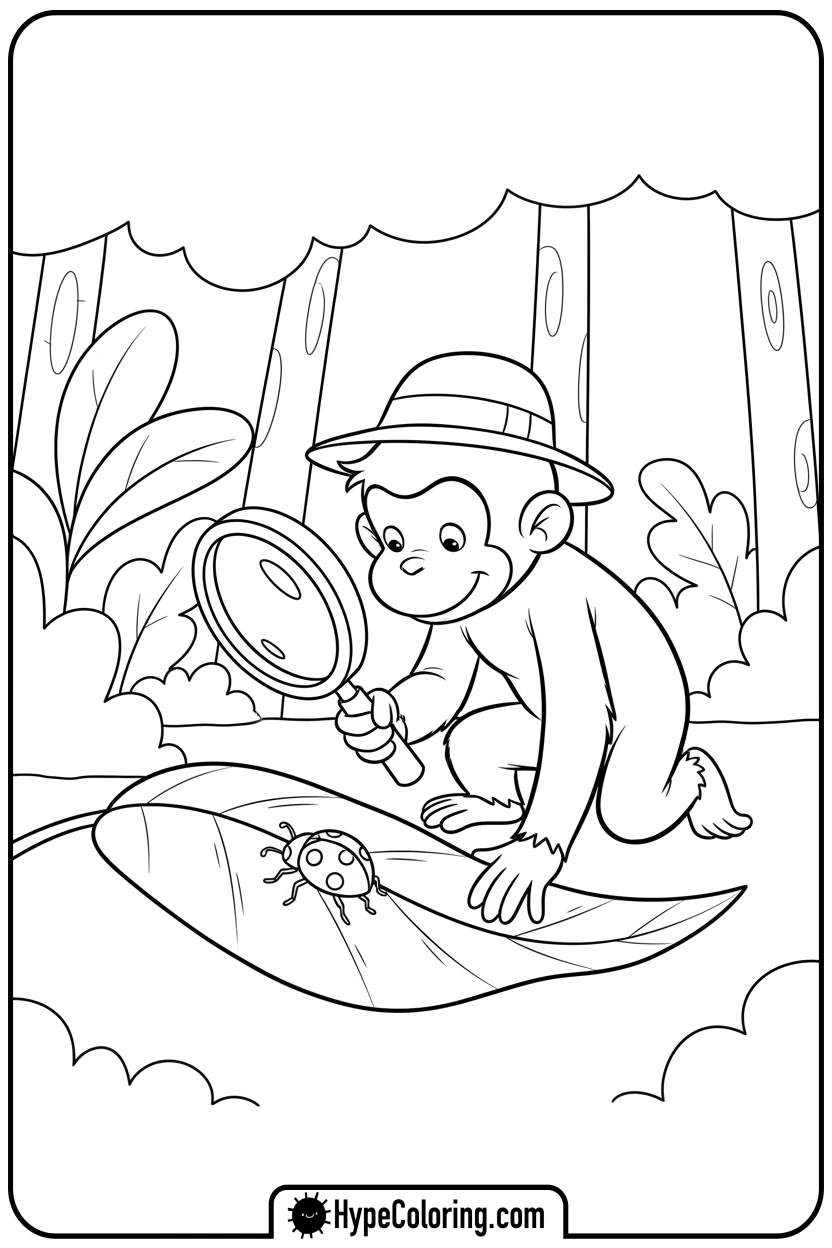 Click to download PDF george-with-magnifying-glass - curious george coloring pages