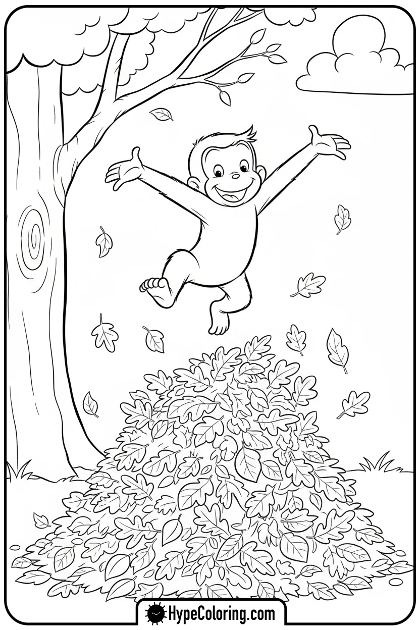 Click to download PDF george-jumping-in-leaves - curious george coloring pages