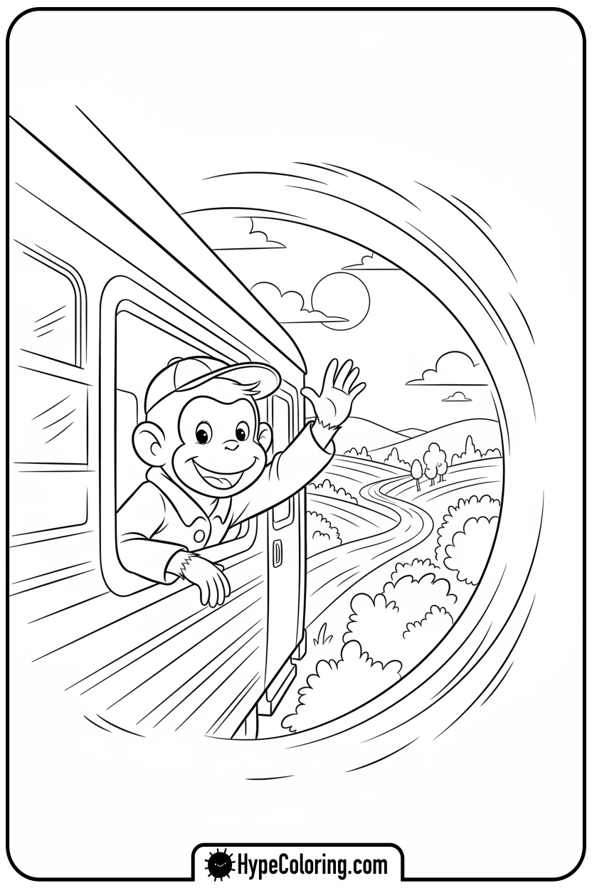 Click to download PDF george-waving-from-train - curious george coloring pages