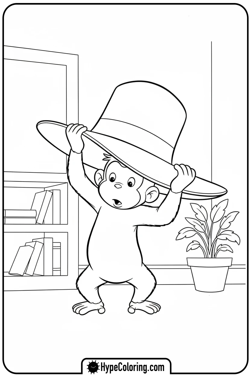Click to download PDF george-wearing-big-yellow-hat - curious george coloring pages