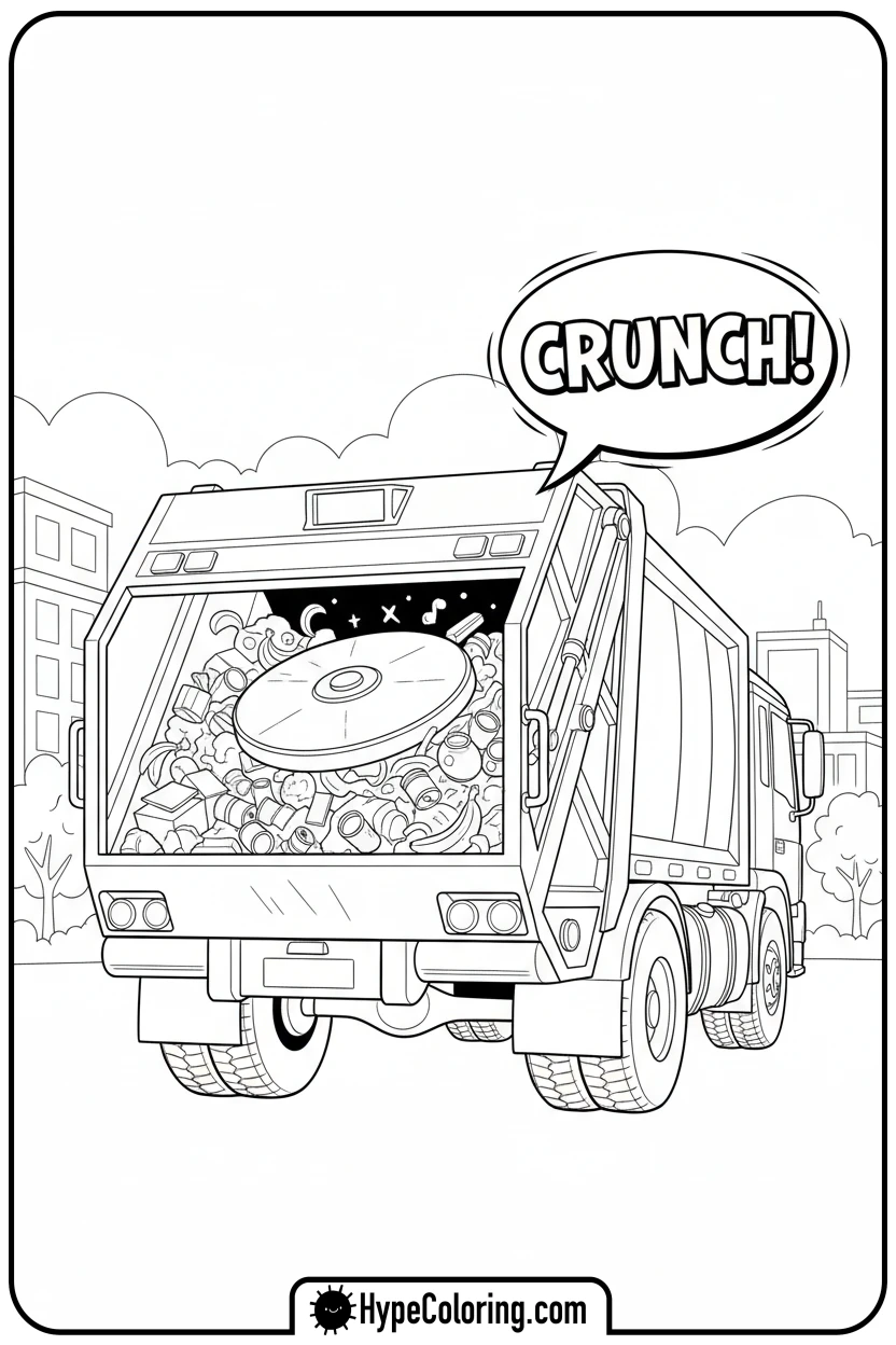 garbage-truck-compacting-trash - garbage truck coloring page