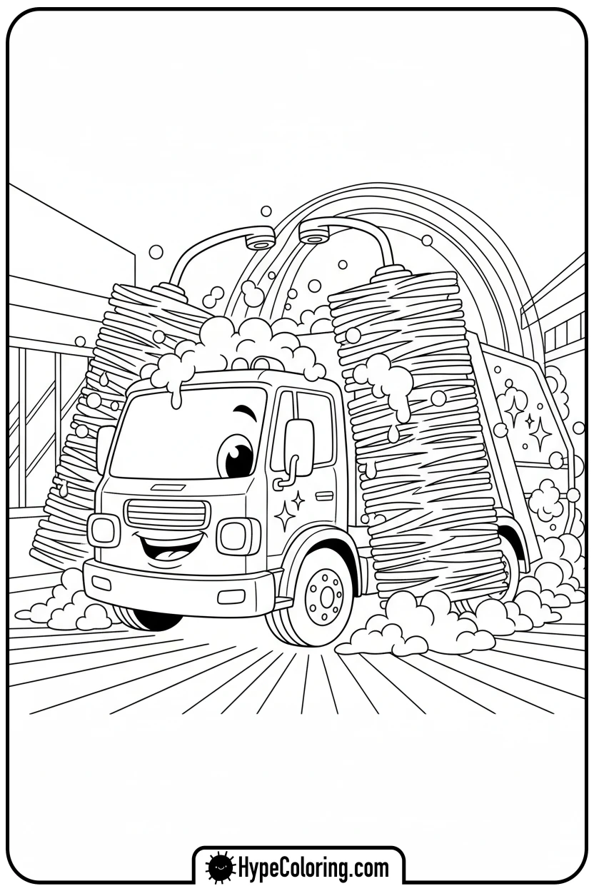 garbage-truck-getting-washed - garbage truck coloring page