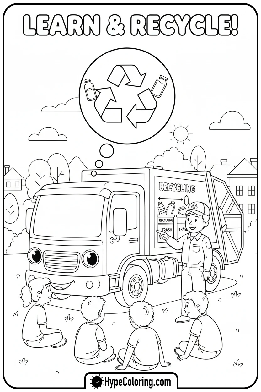 garbage-truck-teaching-recycling - garbage truck coloring page