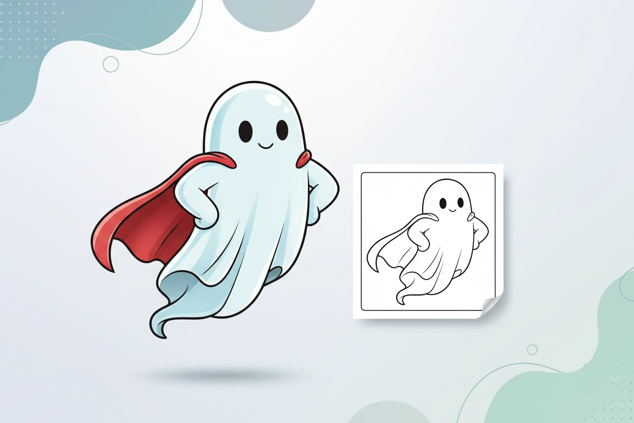 ghost-wearing-a-tiny-superhero - ghost coloring pages