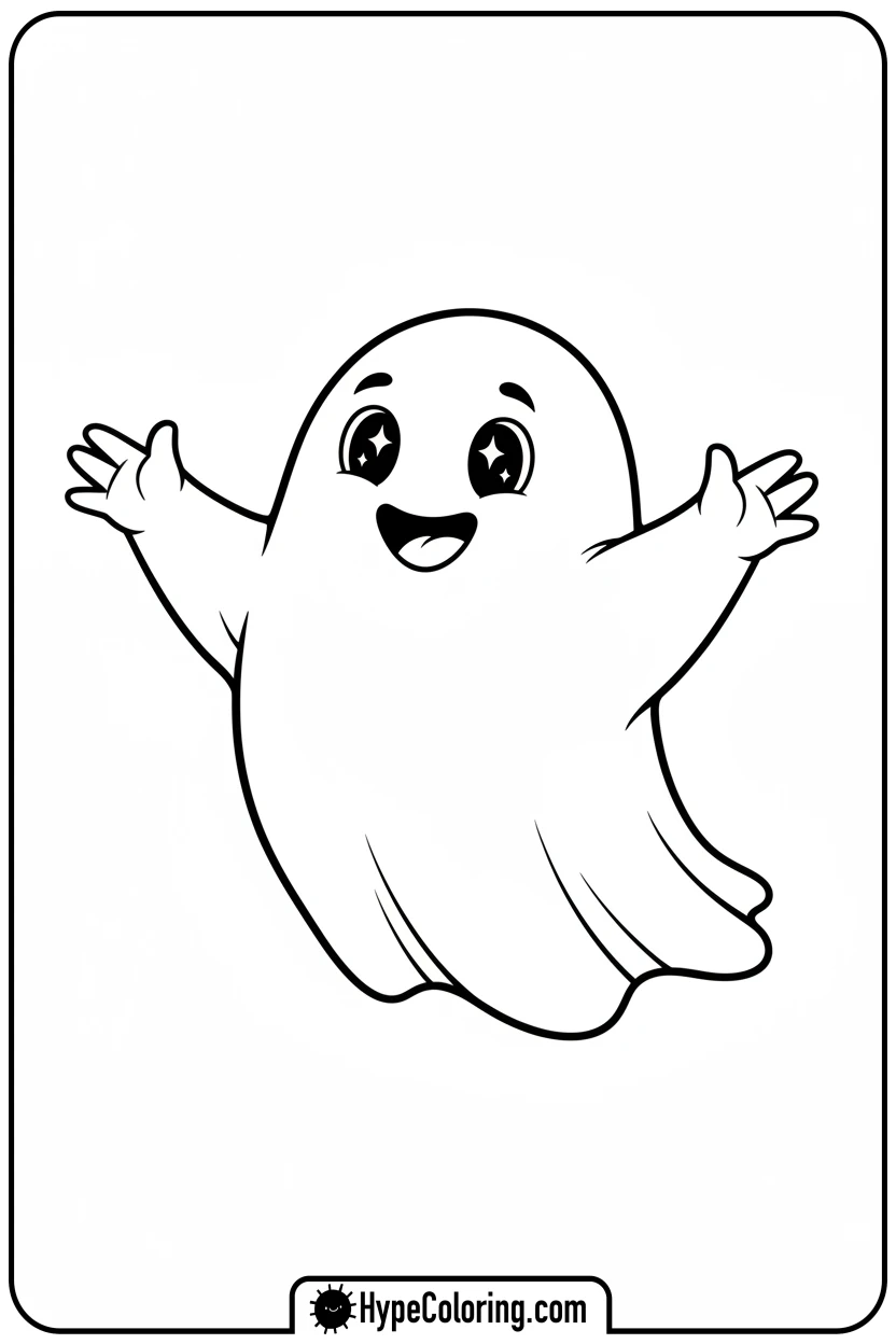 friendly-ghost-smiling-and-waving - ghost coloring pages