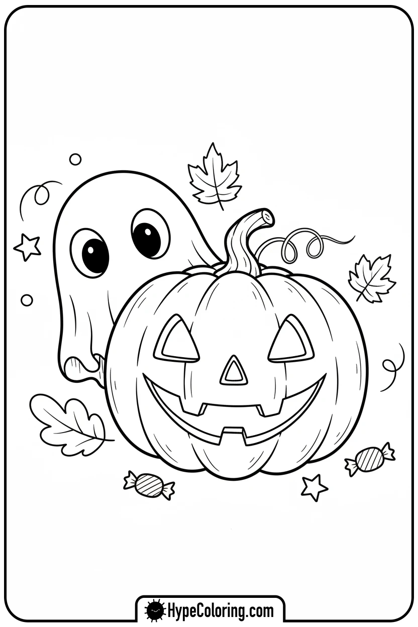 ghost-peeking-from-behind-pumpkin - ghost coloring pages