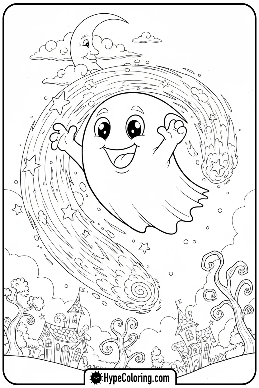 ghost-flying-fast-with-trail - ghost coloring pages