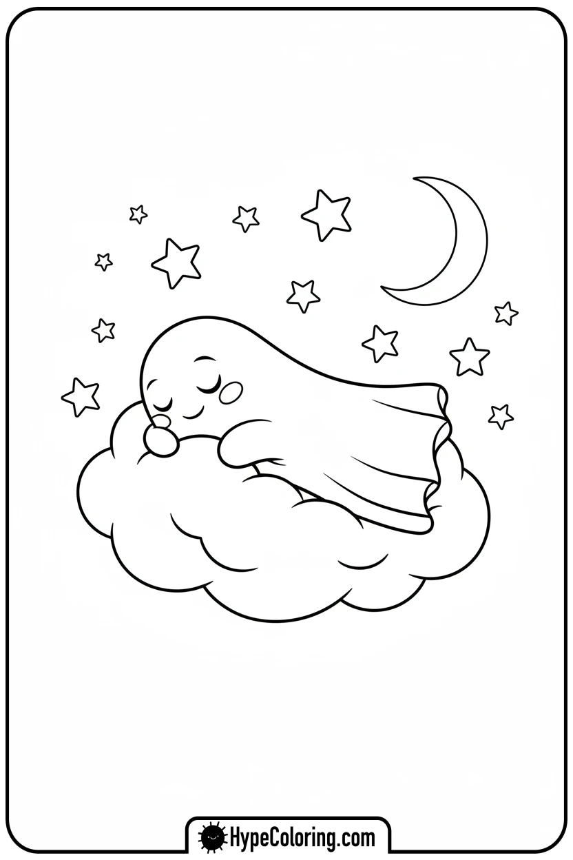 ghost-sleeping-on-a-cloud - ghost coloring pages