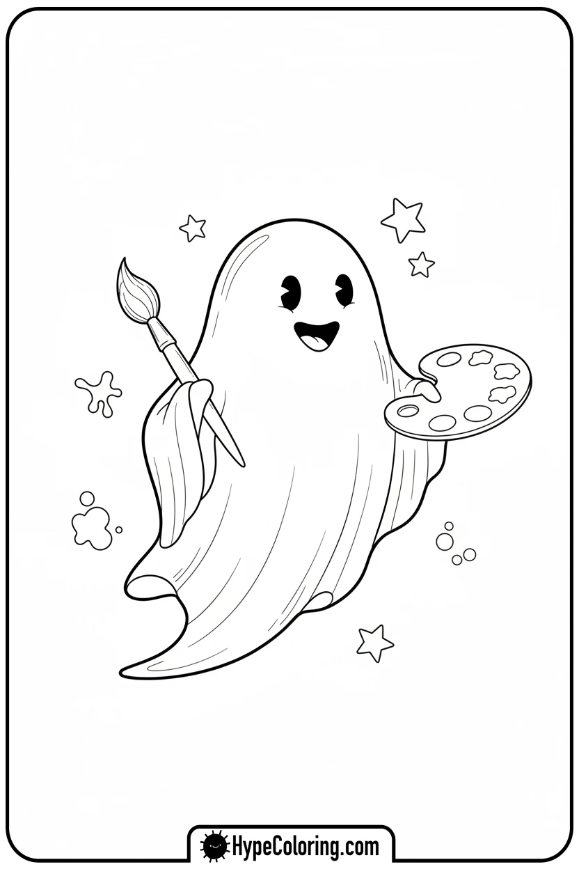 ghost-painting-with-brush - ghost coloring pages