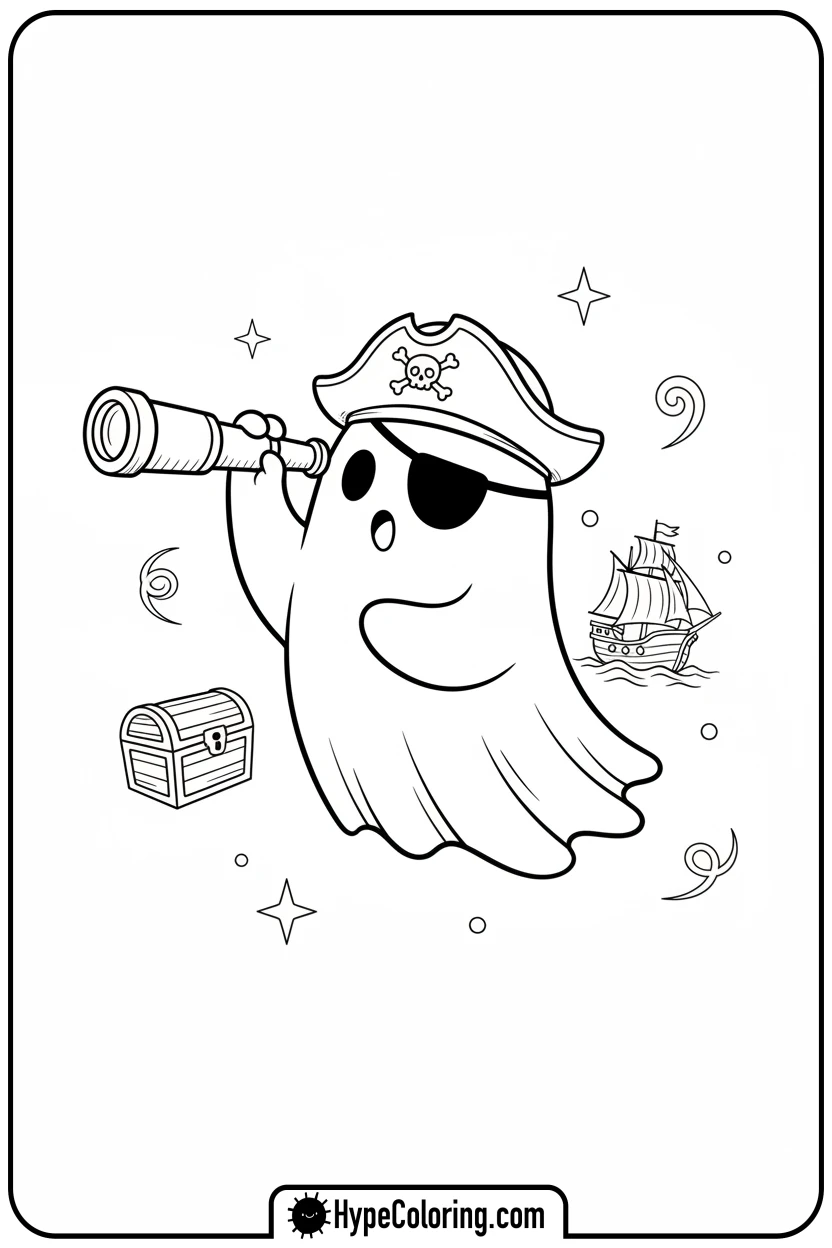 ghost-pirate-with-telescope - ghost coloring pages