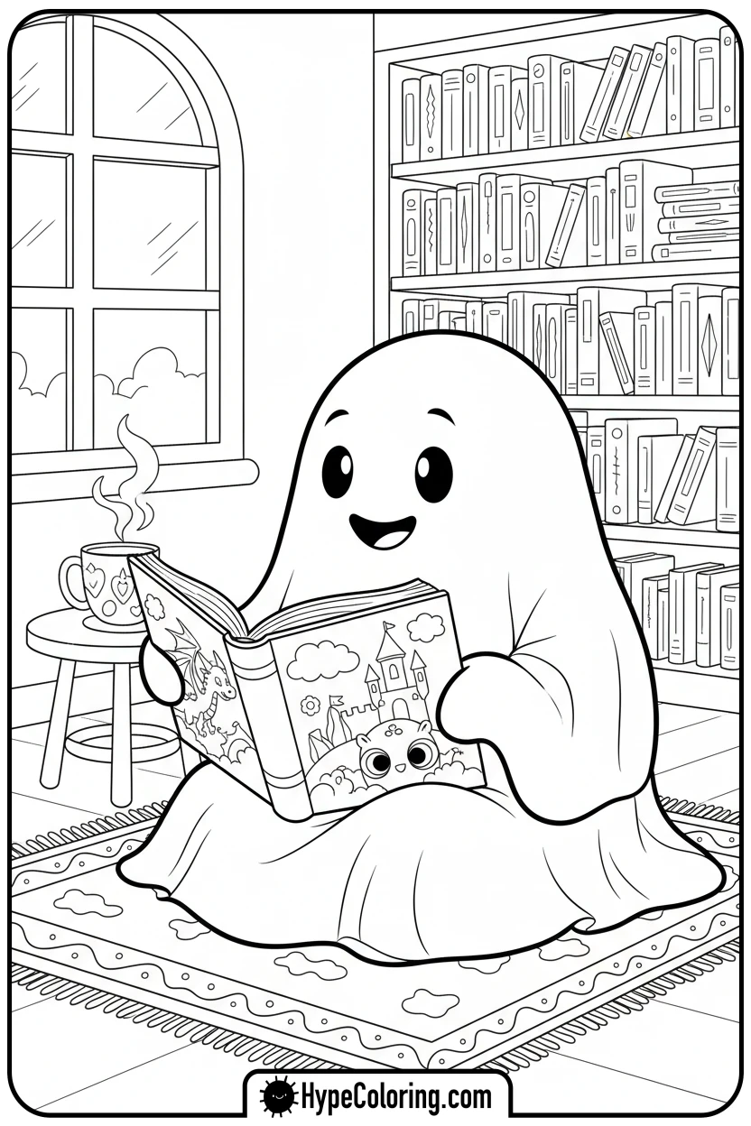 ghost-reading-a-storybook - ghost coloring pages