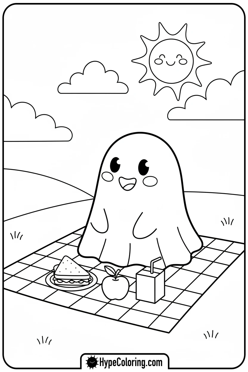 ghost-having-a-picnic - ghost coloring pages