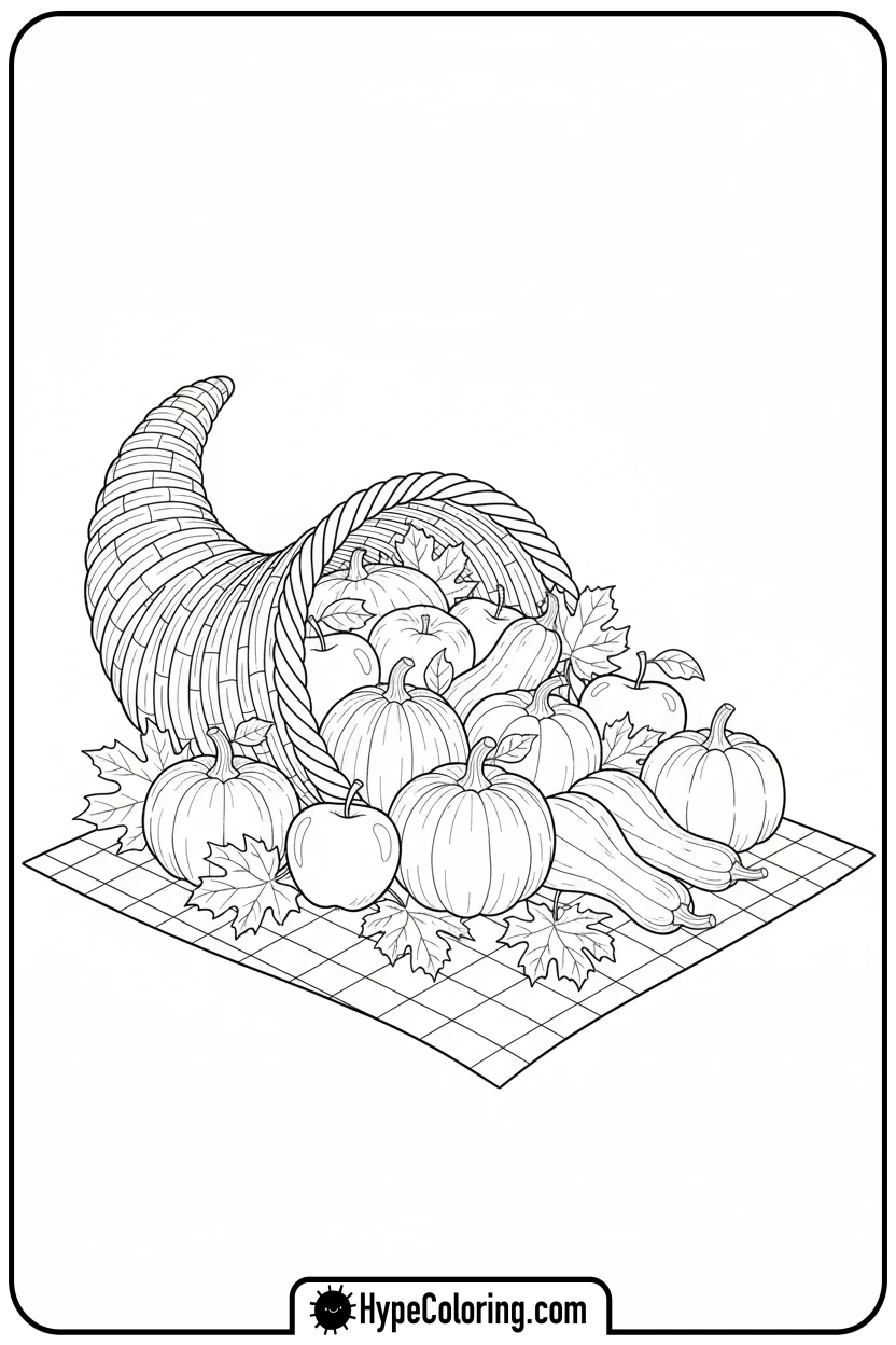 cornucopia-with-autumn-harvest - october coloring pages