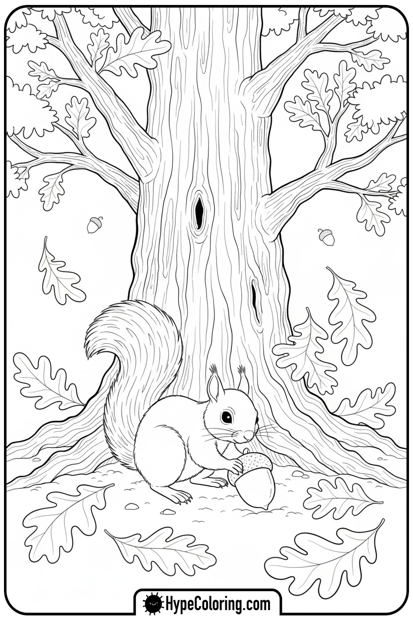 squirrel-burying-acorn-in-autumn - october coloring pages