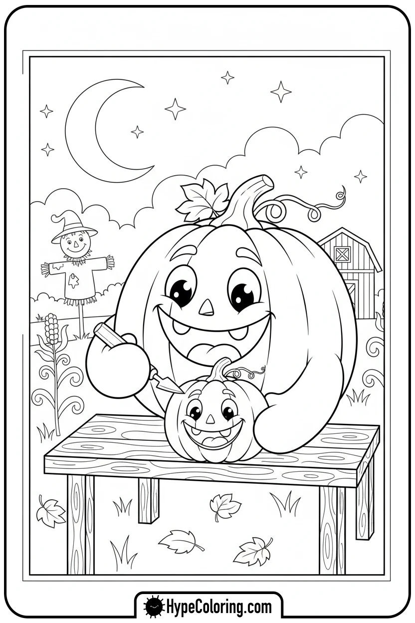 pumpkin-carving-another-pumpkin - october coloring pages