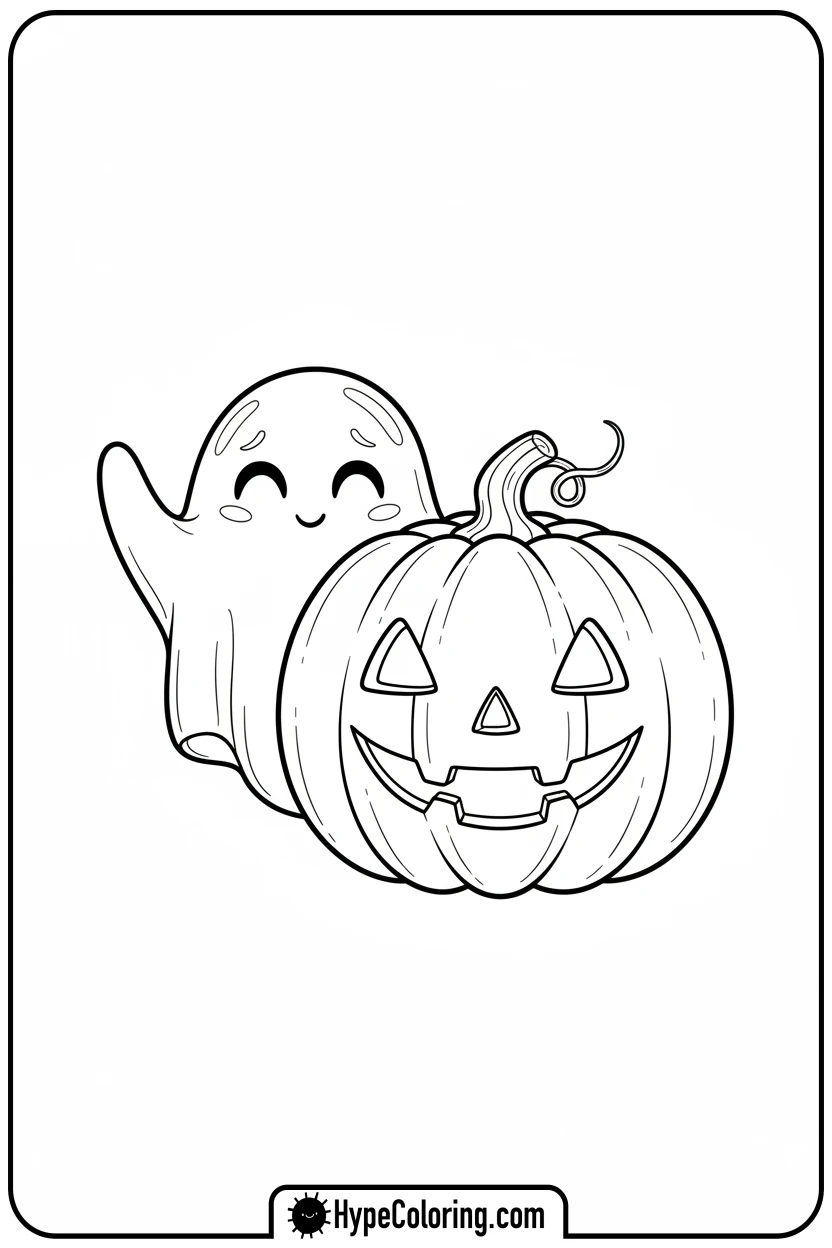 shy-ghost-peeking-from-pumpkin - october coloring pages
