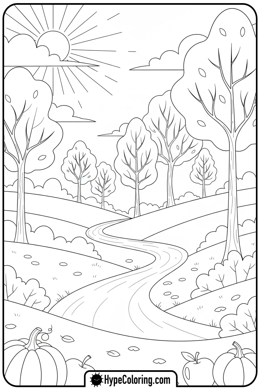 colorful-autumn-landscape-with-path - october coloring pages