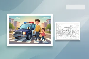a-thoughtful-police-car-stopped - police car coloring page