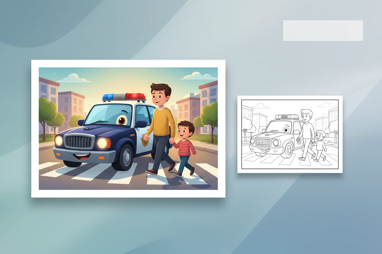 a-thoughtful-police-car-stopped - police car coloring page