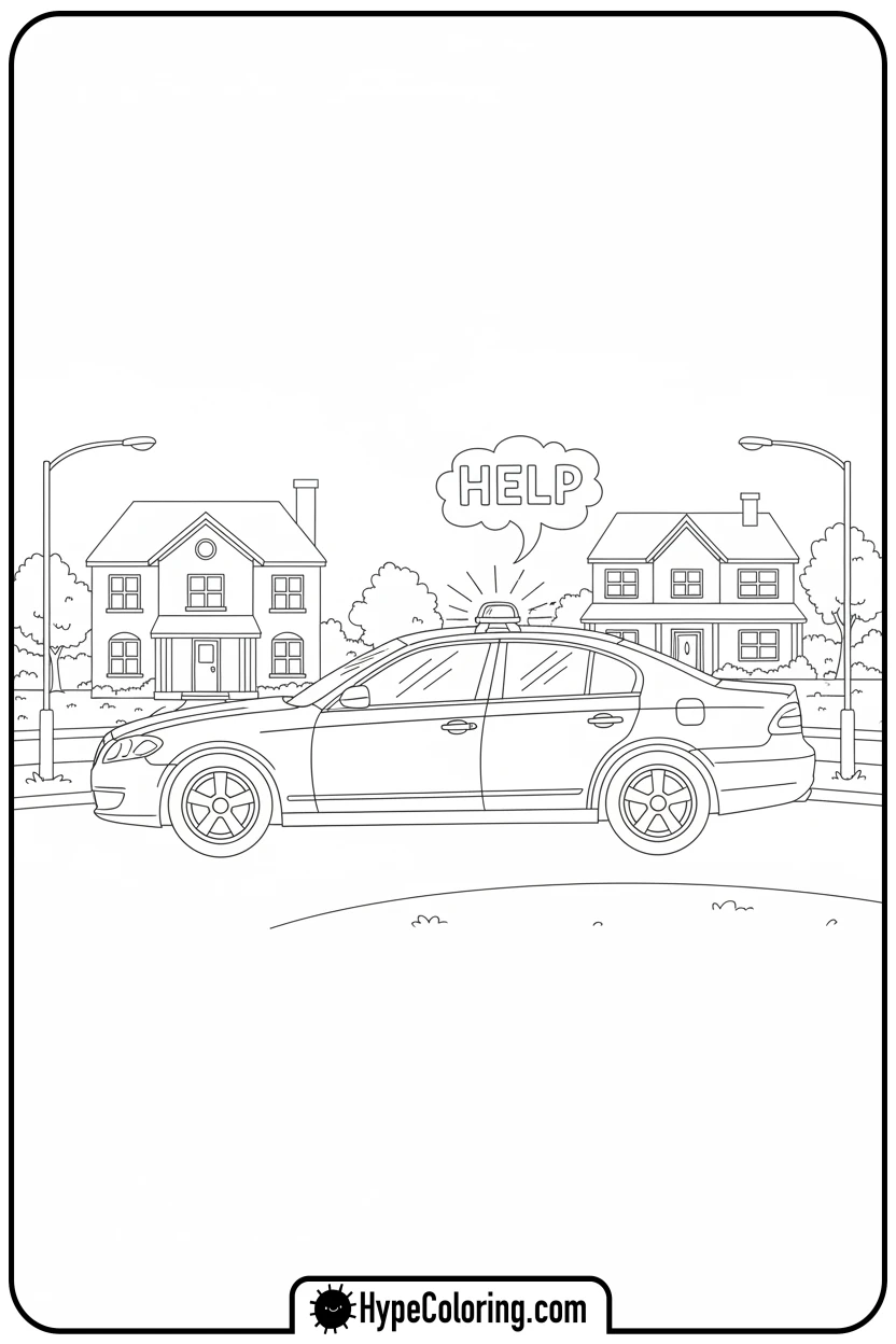 Click to download PDF police-car-responding-gently - police car coloring page