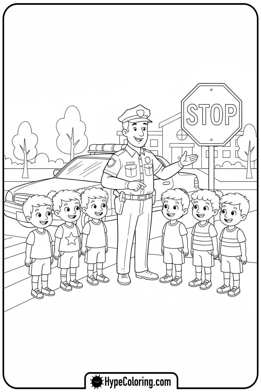 Click to download PDF police-car-traffic-lesson - police car coloring page