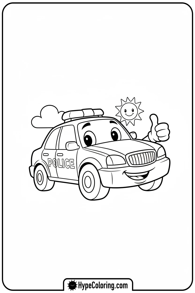 Click to download PDF police-car-giving-thumbs-up - police car coloring page