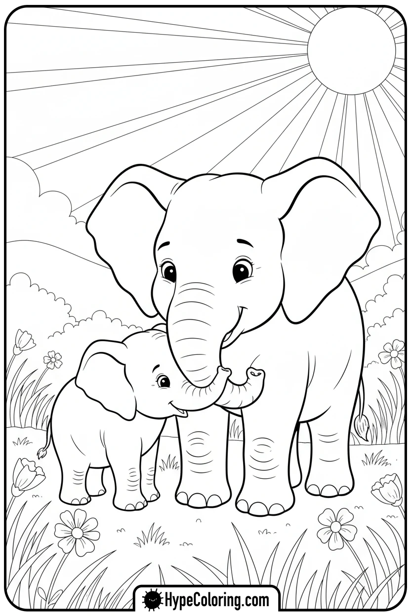mother-elephant-nuzzling-baby - coloring book pages of elephants