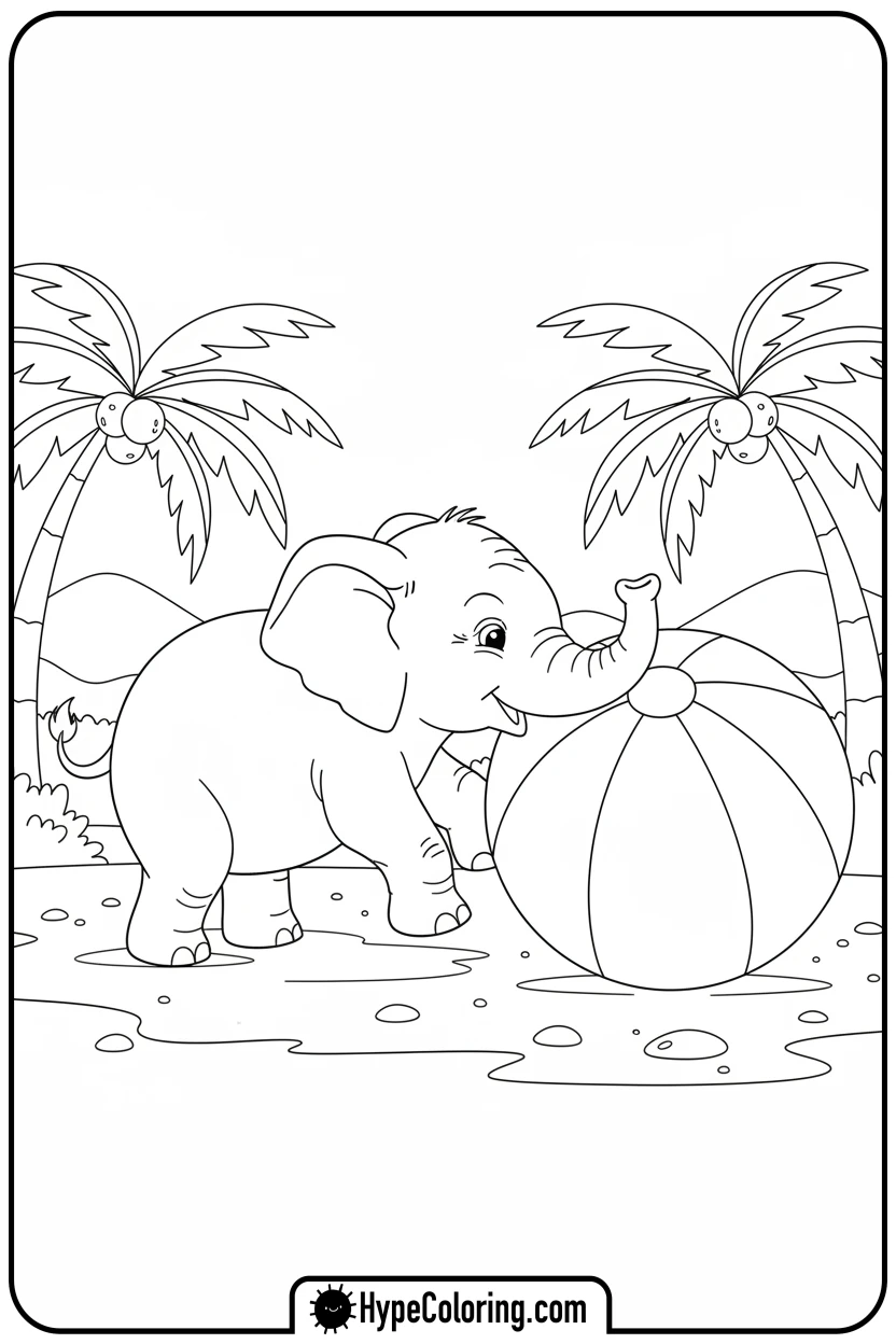 elephant-playing-with-ball - coloring book pages of elephants