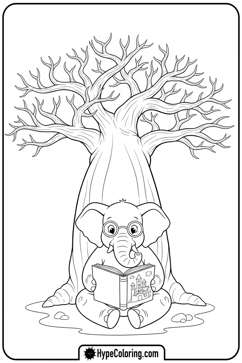 elephant-reading-a-book - coloring book pages of elephants