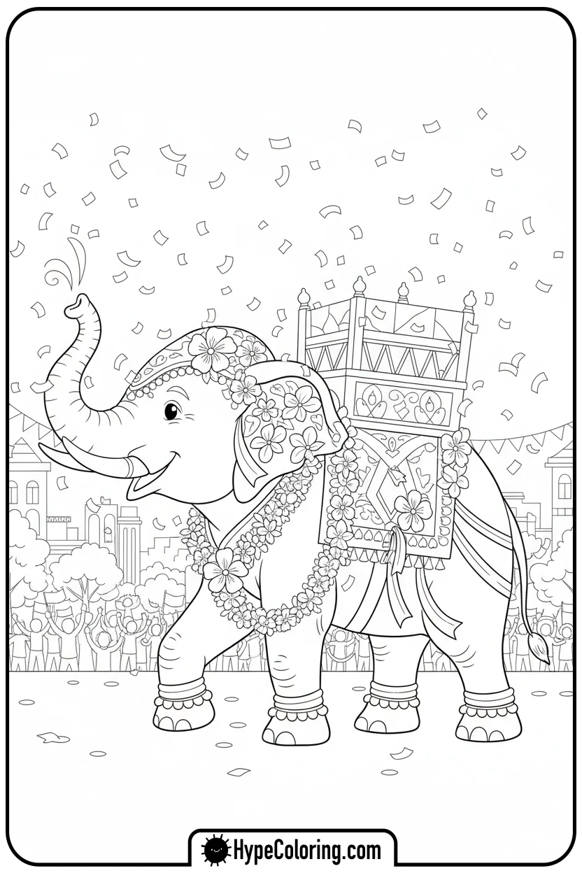 decorated-elephant-in-parade - coloring book pages of elephants