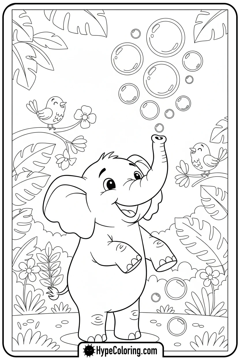 elephant-blowing-bubbles - coloring book pages of elephants