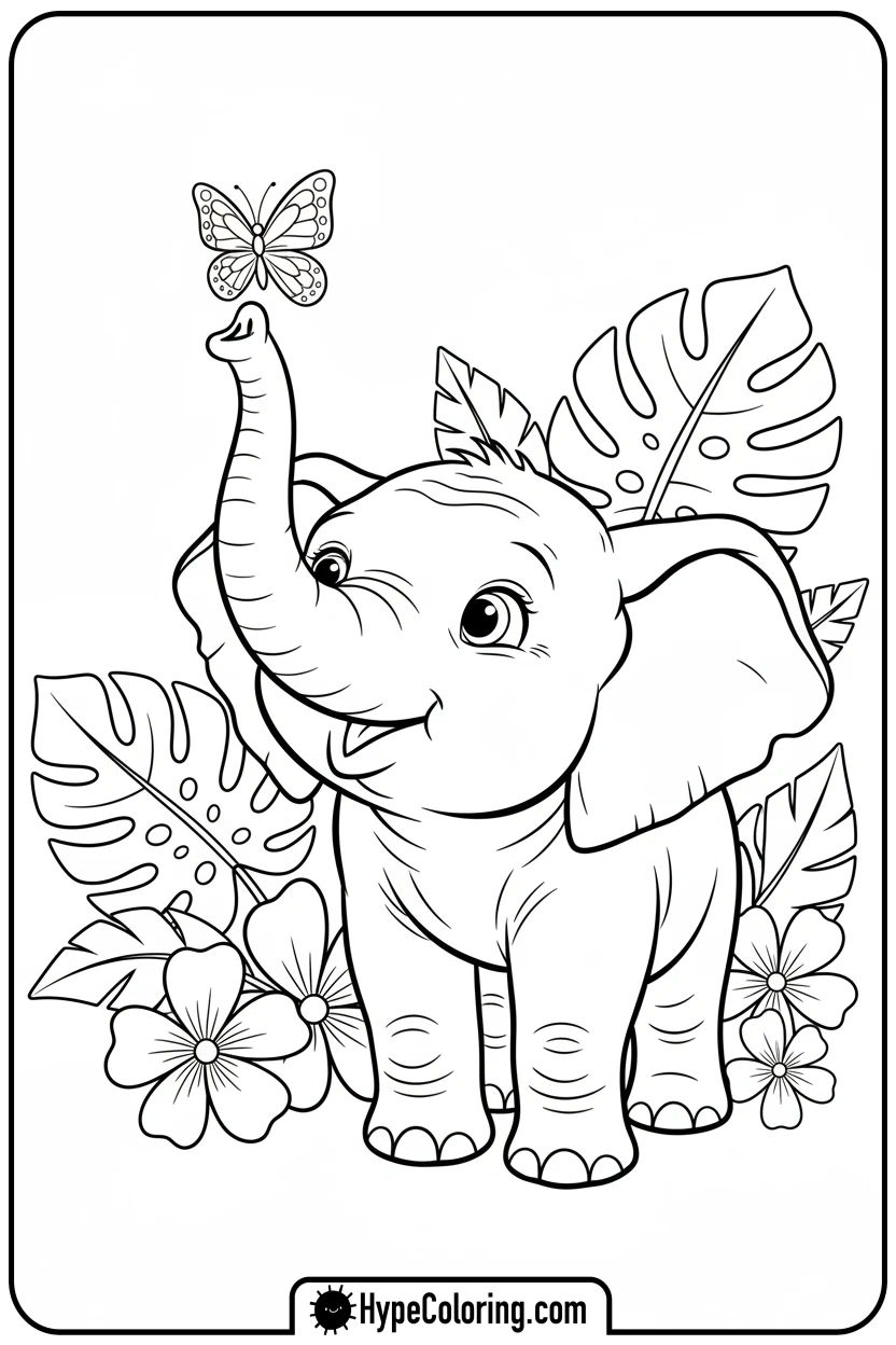 elephant-balancing-butterfly - coloring book pages of elephants